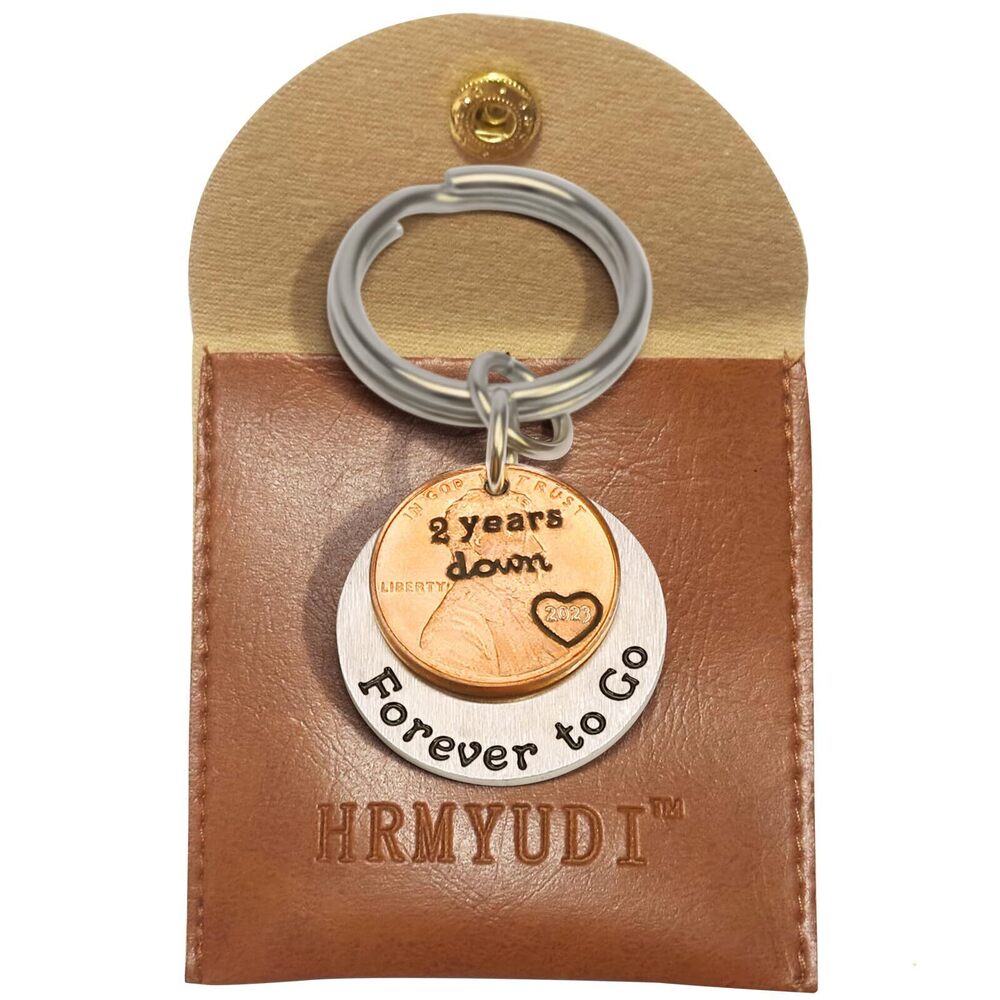 2780 2 Year Anniversary Copper Gift Coin Keychain with a 2023 Penny, 2